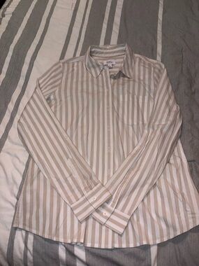 croft & barrow Beige and White Vertical Stripe Dress Shirt